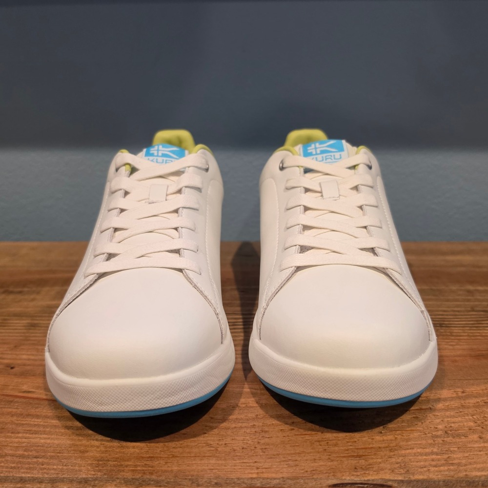 Kuru Womens Roam Court Sneakers White Lime Blue Leather  Comfort Shoes 10 - Picture 2 of 11